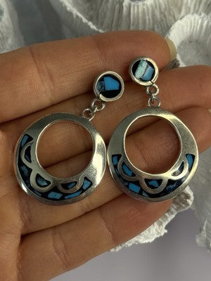 Vintage 925 Sterling Silver Turquoise Earrings Length 1.80 Inch
