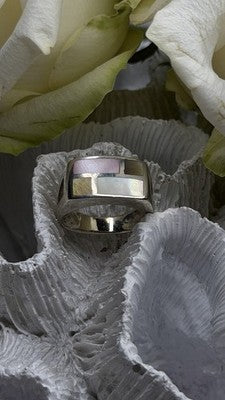 Vintage Modernist 925 Sterling Silver Ring Abalone Stone Mosaic Size 6.5