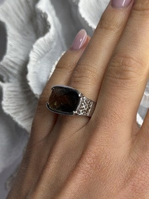925 Sterling Silver Brown Tourmaline Ring Size 7