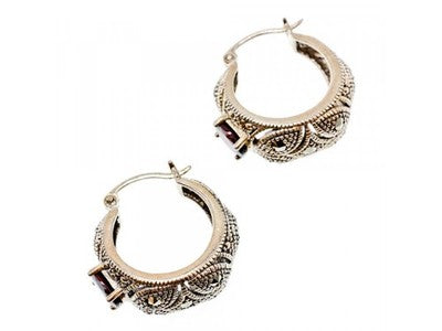 Vintage 925 Sterling Silver Almandine & Marcasites Earrings