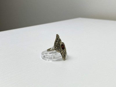 Vintage 925 Sterling Silver Garnet & Marcasites Ring Size 5.5