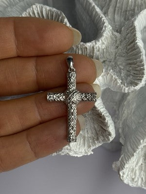 925 Sterling Silver Diamond Cross Length 1.50 Inch