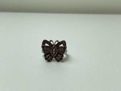 925 Sterling Silver Iolite & Pink Topaz "Butterfly" Ring Size 8