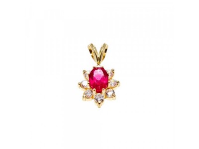14K Yellow Gold Ruby & White Topaz Pendant