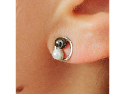 10K White Gold Pearls Earrings Italy