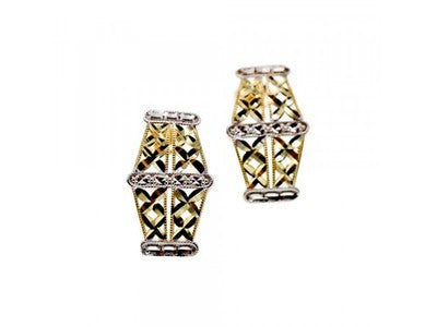 10K Yellow & White Gold "Openwork" Earrings Italy