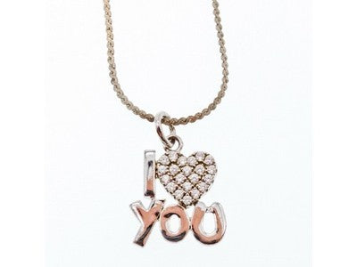 925 Sterling Silver CZ "I Love You" ?Hain With Pendant Italy