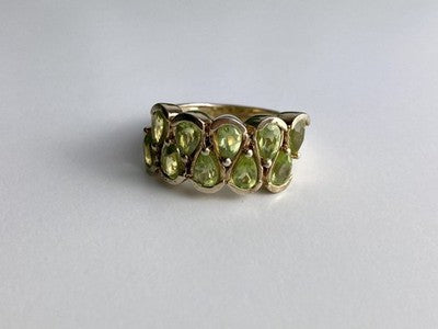 925 Sterling Silver Gold Plated Peridot Ring Size 6.5