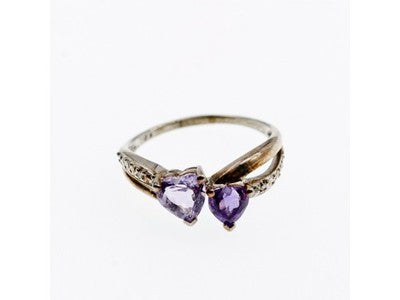 925 Sterling Silver Iolite & Tanzanite "Hearts" Ring Size 11.75
