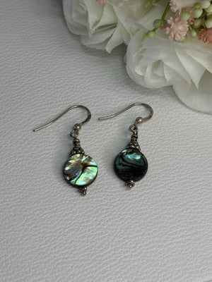 925 Sterling Silver Abalone Earrings Length 1.60 Inch