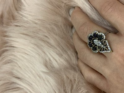 925 Sterling Silver Black Tourmaline (Sherl) & CZ SET