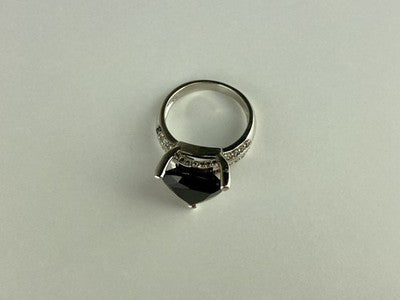 925 Sterling Silver Black Nephrite ( Jade ) & Quartz Ring Size 8