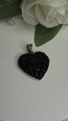925 Sterling Silver Black Spinel Heart Pendant