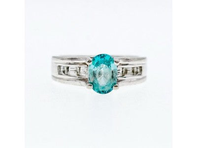 925 Sterling Silver Blue Topaz & Goshenite Ring Size 7