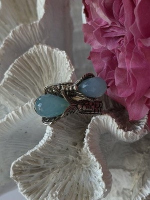 925 Sterling Silver Blue Chalcedony Ring Size 11 Sizable