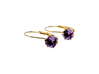 925 Sterling Silver Gold Plated Purple CZ Classic Earrings