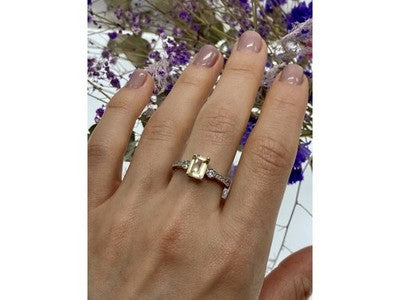 925 Sterling Silver Yellow Tourmaline & CZ Ring Size 8.5