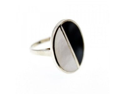 925 Sterling Silver Mother OF Pearl & Enamel Ring Size 9.75