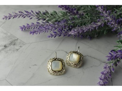 925 Sterling Silver Mother Of Pearl "Openwork" Earrings