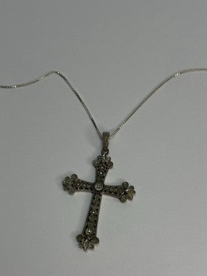 925 Sterling Silver Diamond Cross Necklace Length 30 In