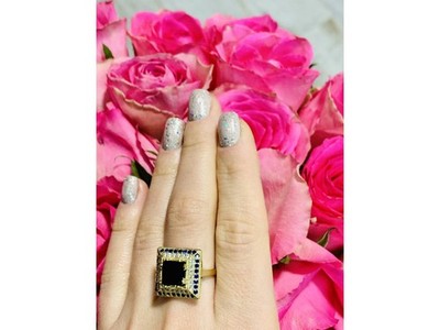 925 Sterling Silver Sapphire & CZ Ring Size 8
