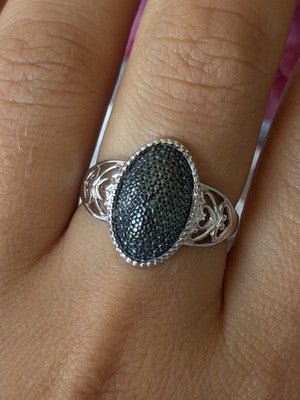 Vintage 925 Sterling Silver Black Diamond Ring Size 8