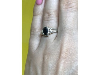 925 Sterling Silver Black Spinel Ring Size 6
