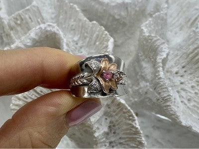 925 Sterling Silver Morganite & Goshenite "Scarlet Flower" Ring Size 5.5