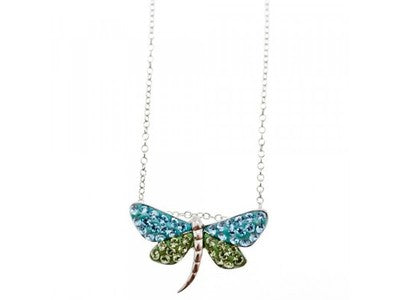 925 Sterling Silver CZ & Enamel "Dragonfly" Chain With Pendant