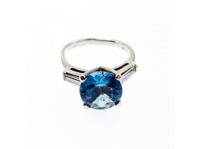 925 Sterling Silver Blue Topaz & Quartz Ring Size 6.5