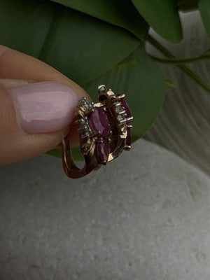 Elegant 10K Yellow Gold Ruby & Diamond Earrings