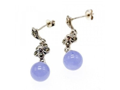 Vintage 925 Sterling Silver Purple Agate & Marcasites Earrings