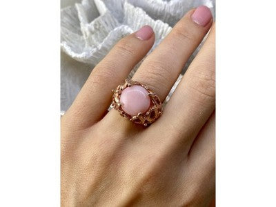 925 Sterling Silver Gold Plated Morganite "Passion" Ring Size 6.5