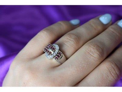 925 Sterling Silver Pink Spinel & White Sapphire "Belt" Ring Size 6.5