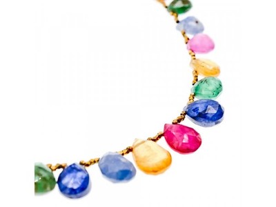 925 Sterling Silver Gold Plated Agates "Mood" Necklace Italy
