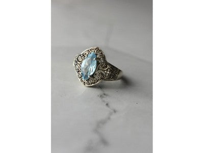 925 Sterling Silver Blue Spinel Openwork Ring Size 8.5