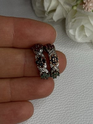 925 Sterling Silver Ruby Sapphire Emerald Earrings Length 0.80 Inch