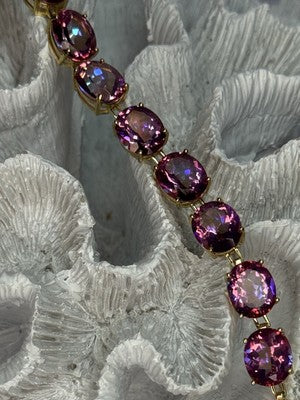 925 Sterling Silver Gold Plated Pink Mystic Topaz Bracelet Length 8.5 Inch