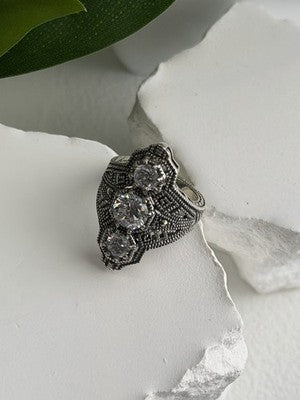 Vintage 925 Sterling Silver Cz & Marcasite Ring Size 6