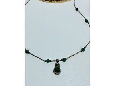 Vintage 925 Sterling Silver Malachite Necklace