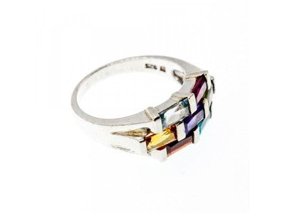 925 Sterling Silver Multi Gemstones Ring Size 11