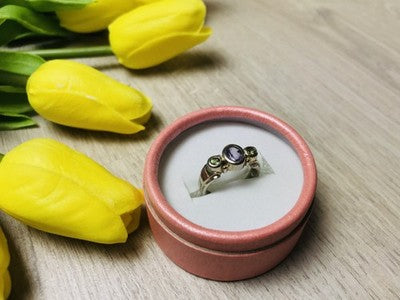 925 Sterling Silver Purple Tourmaline & Peridot Ring Size 8