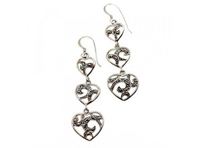 925 Sterling Silver Marcasites "Hearts" Earrings