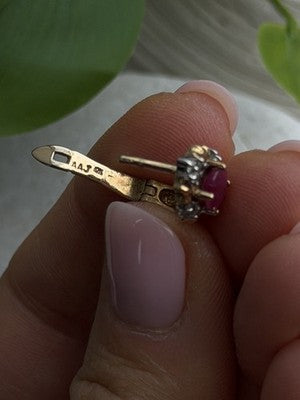 Elegant 10K Yellow Gold Ruby & Diamond Earrings