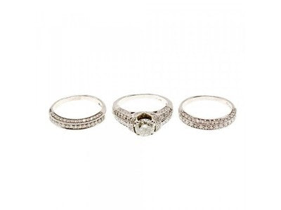 14K White Gold Diamonds Exclusive Triple Ring Size 7.25