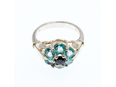925 Sterling Silver Topaz & Black Onyx Ring Size 7