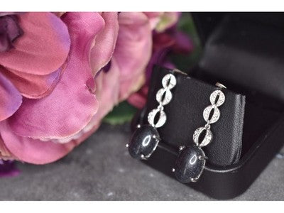 925 Sterling Silver Black Tourmaline & Clear Quartz Inlays Stud Earrings