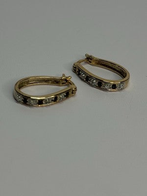 925 Sterling Silver Gold Plated Sapphire & Diamond Earrings Length 0.8 Inch