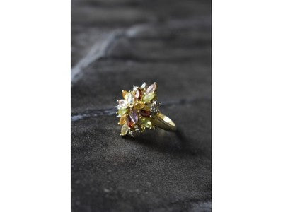 925 Sterling Silver Gold Plated Multi Gemstones Ring Size 6.5
