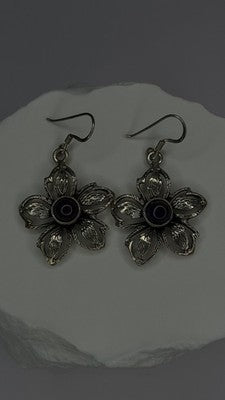 Vintage Flower 925 Sterling Silver Amethyst Earrings